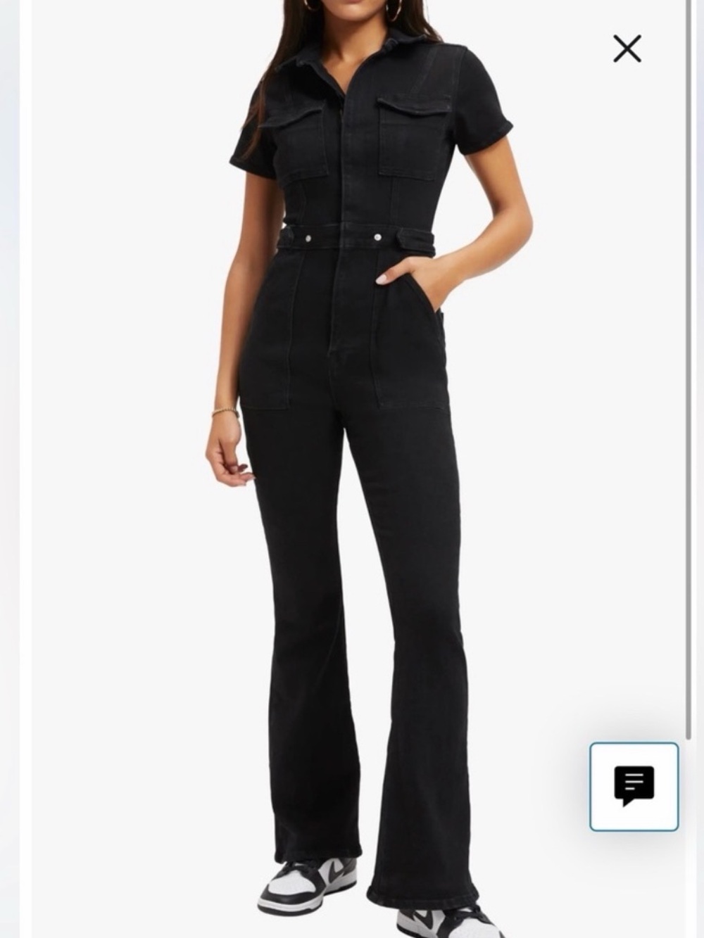 NWT Good American Black Short-Sleeve Denim Jumpsuit